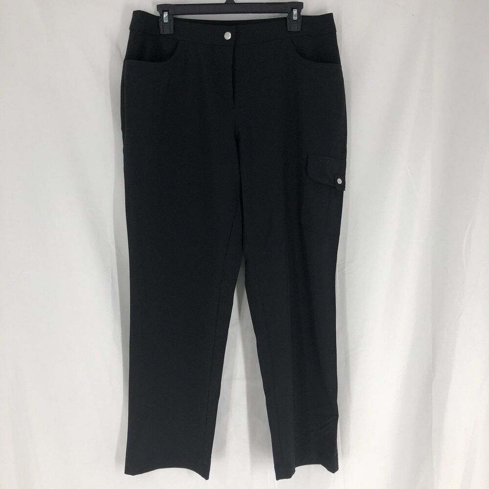 Weekends by Chico's Black Solid Women's Pants 2 Short Regular Flat Front